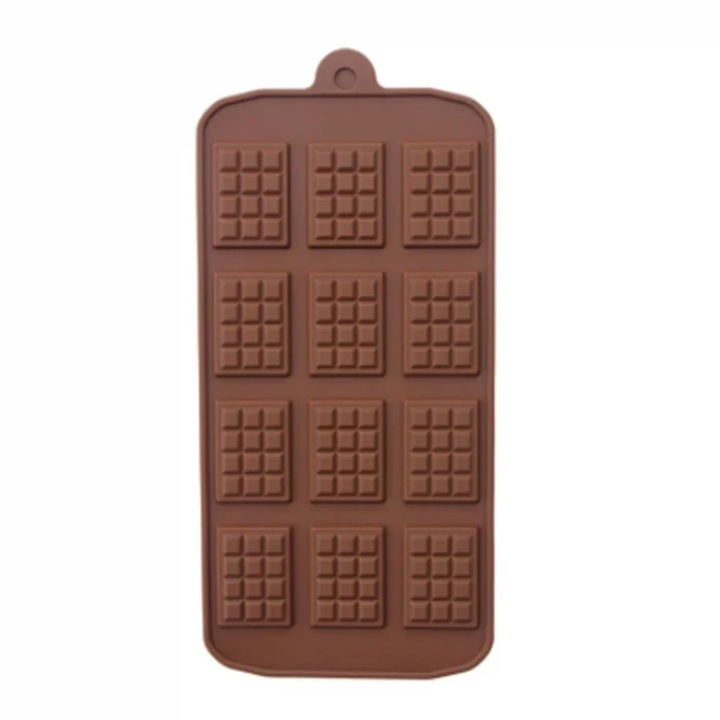 Forma din Silicon pentru Bomboane, Praline din Ciocolata de Casa, Jeleuri sau Cuburi de Gheata, Maro, 12 Mini Ciocolate, 21 x 10 x 1 cm, MaffStuff®