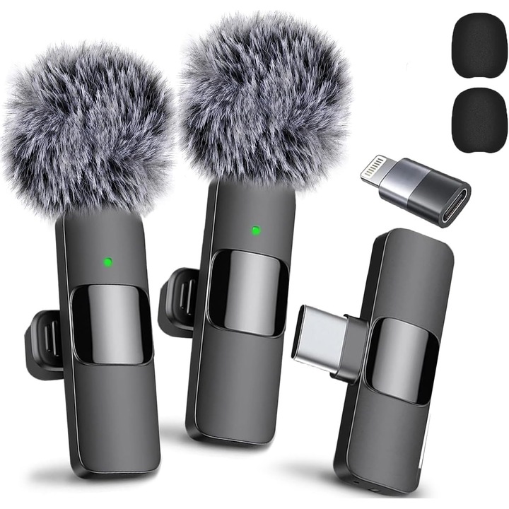 Комплект микрофон Lavalier, безжичен, OVERTANG, цифрово предаване 2,4 GHz, черен