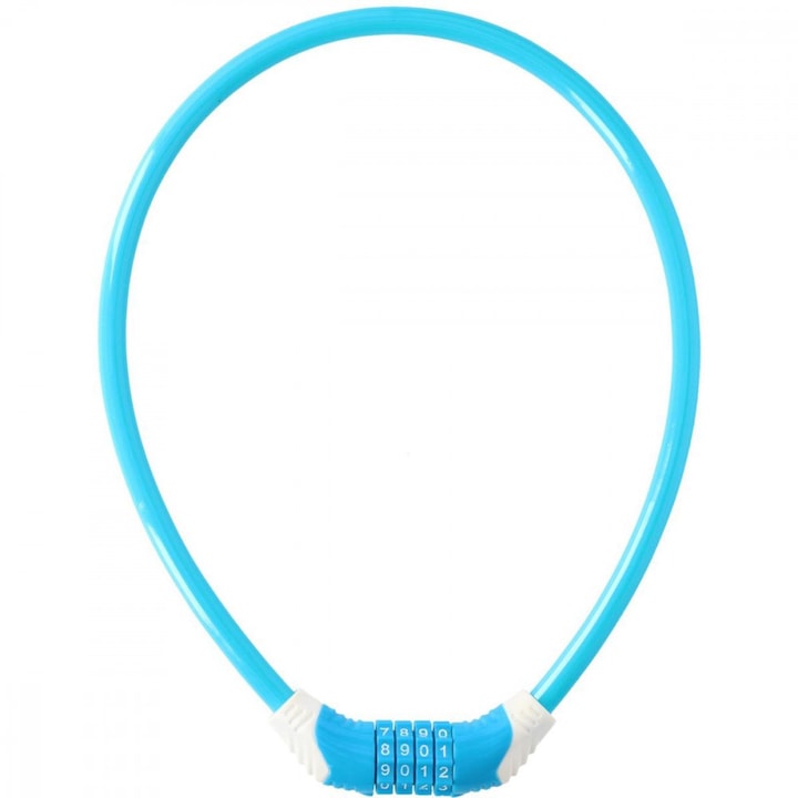 Antifurt bicicleta, Dunlop, Otel, Cu cifru, 10 mm x 65 cm, Albastru/Alb