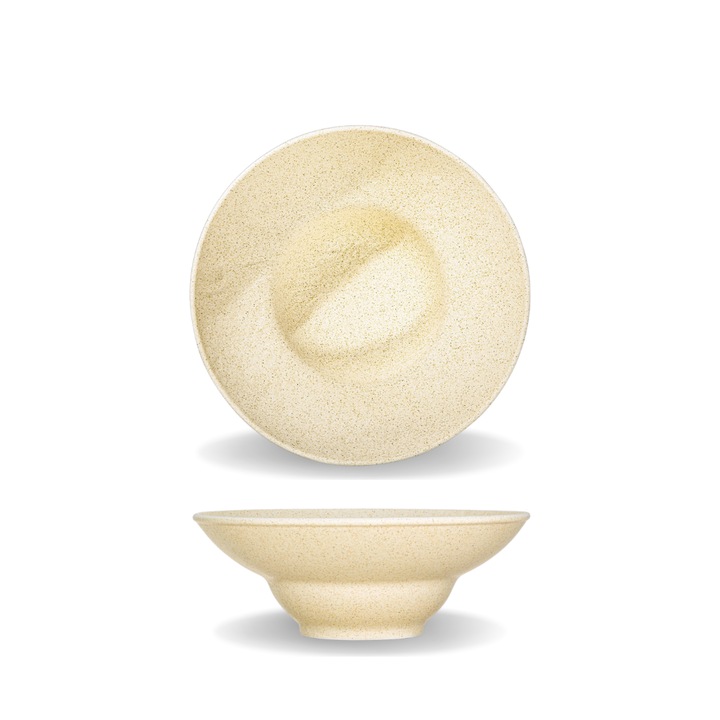 Комплект 2 дълбоки чинии, Wilmax England, Порцелан, 22,5 см, Бежови, За салата и паста