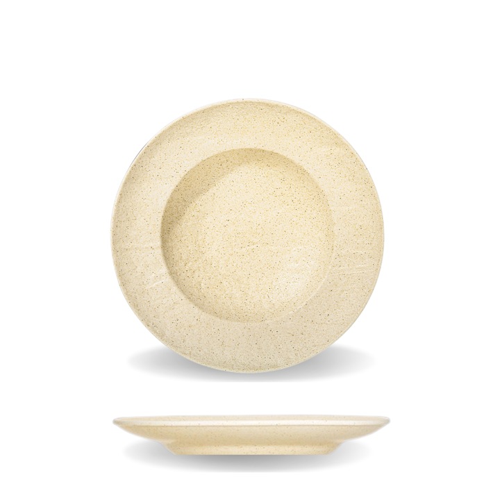 Комплект 2 дълбоки чинии, Wilmax England, порцелан, 25,5 см, бежови, за супа и паста