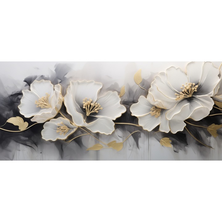 Tablou Canvas Flori in abstract, gold, natura, 90 x 40 cm