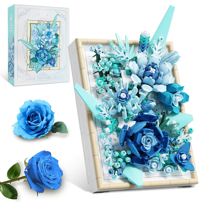 Set de constructie WALALLA, rama foto cu trandafiri, 728 piese, albastru