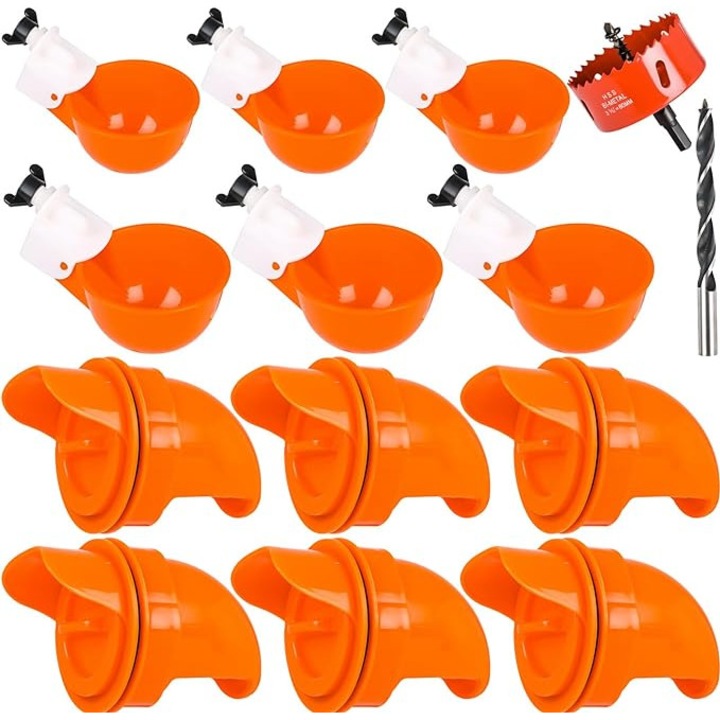 Set 12 cani pentru adapator pui/gaini, Manual, Plastic, instalare usoara, Portocale