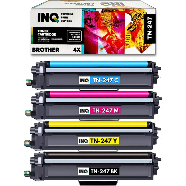 Комплект от 4 тонер касети Brother TN247 CMYK (3000 страници черни, 2300 страници червено жълто циан), съвместими с Brother DCP-L3510CDW, DCP-L3550CDW, HL-L3210CW, HL-L3230CDW, HL-L3270CDW, HL-L3280CDW, MFC-L3710 CW, MFC -L3730CDN, MFC-L3740CDN, MF