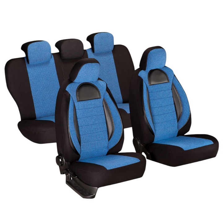 Set 5 huse scaune auto, textil cu piele ecologica, Ilsedo Racing, Albastru