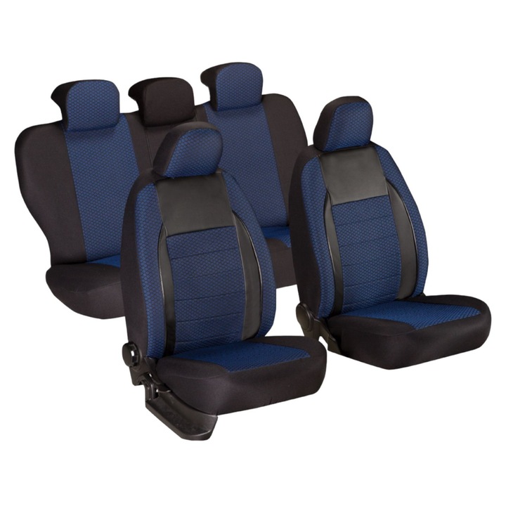 Set 5 huse scaune auto, textil cu piele ecologica, Ilsedo Elegance, Albastru