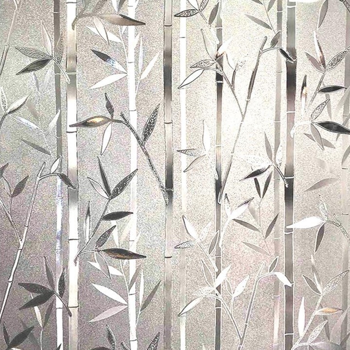 Folie Autoadeziva pentru Geam, Hggzeg, 3D, Autocolant, Detasabil, Rezistenta UV, Cu model bambus, Rezistent la zgarieturi si apa, Pentru dormitor, birou si spatiu comercial, PVC, Alb, 44.5 x 200 cm