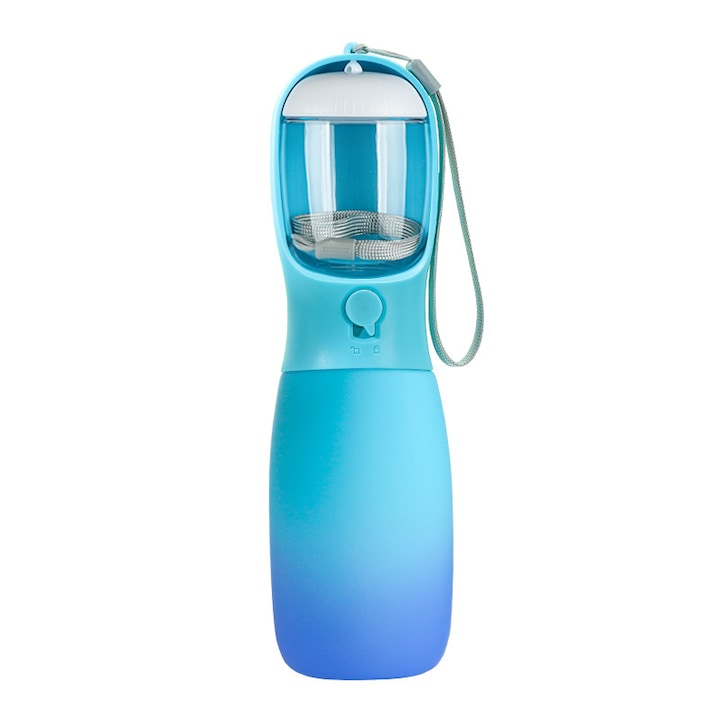 Cana portabila 2 in 1 cu mancare pentru caini, capacitate mare 550 ml, cadou pentru ziua cainelui (albastru inchis + albastru deschis)