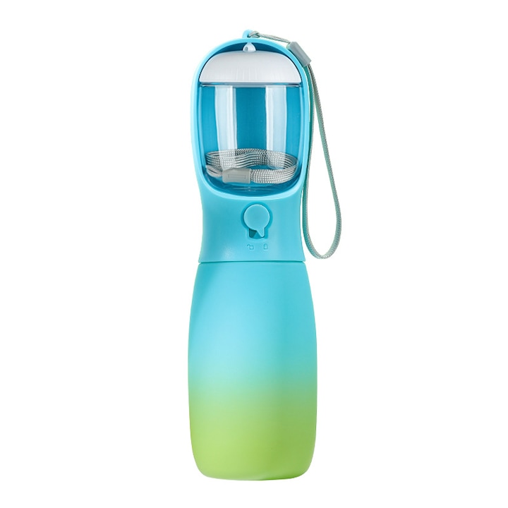 Cana portabila 2 in 1 cu mancare pentru caini cu capacitate mare de 550 ml, cadou pentru ziua cainelui (albastru + verde)