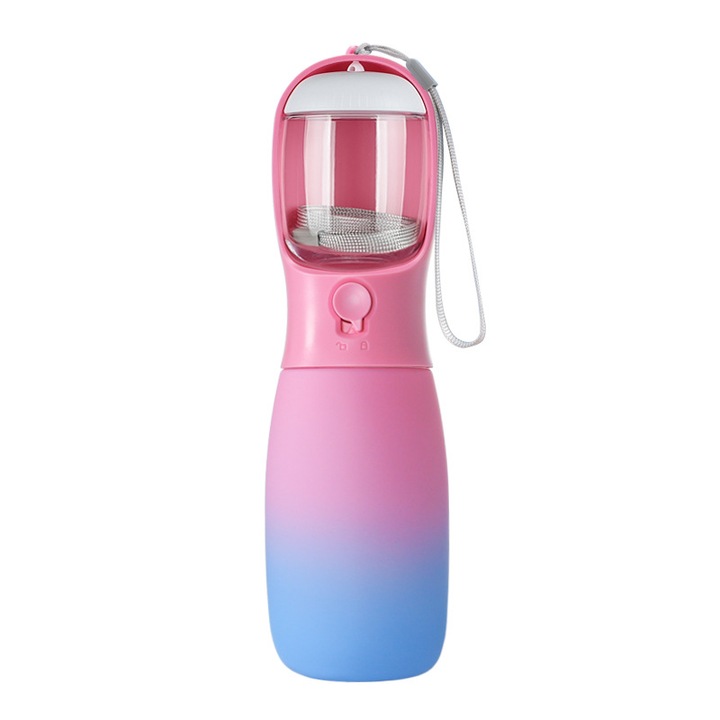 Cana portabila 2 in 1 cu mancare pentru caini cu capacitate mare de 550 ml, cadou pentru ziua cainelui (roz + albastru)