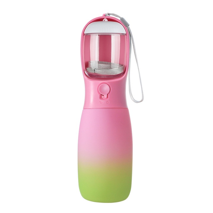 Cana portabila 2 in 1 cu mancare pentru caini cu capacitate mare de 550 ml, cadou pentru ziua cainelui (roz + verde)