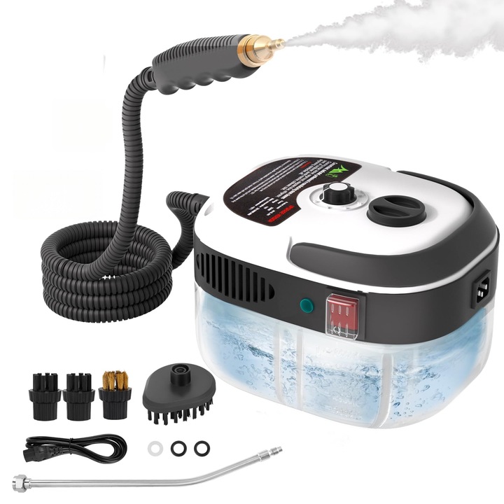 Aparat de curatat cu abur WALALLA, 2500W, capacitate 1L, alb/negru, 190x150x130mm