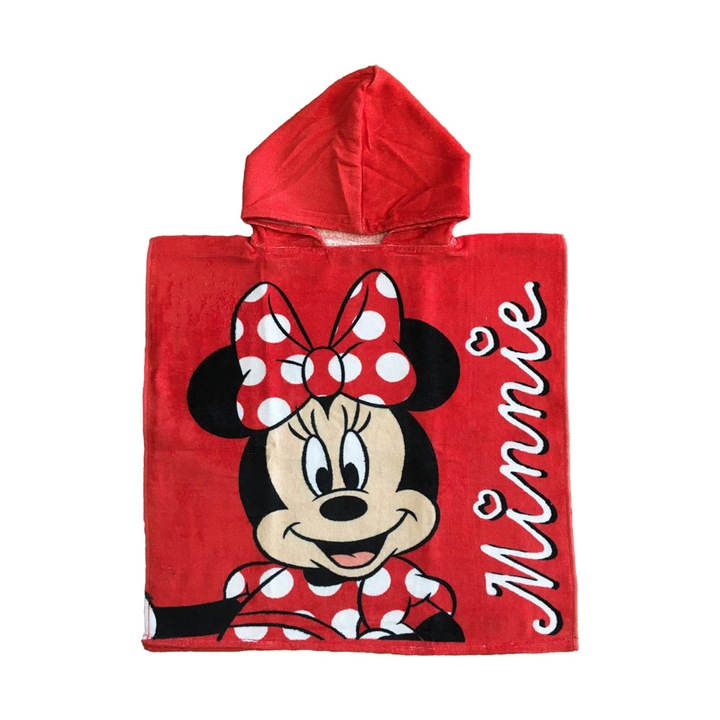Poncsó, Strandponcsó, Minnie-Mouse, 55x110cm, 2-5 éves, lány, piros