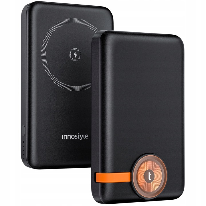 Powerbank Innostyle® PowerMag Duo 2in1 10000mAh, compatibil cu MagSafe, compatibil cu Apple Watch, compatibil cu iPhone 12, 13, 14, 15, 16, suport incarcare wireless rapida 15W, USB-C 20W, ultra-portabil, superusor (220g), protectie avansata, negru