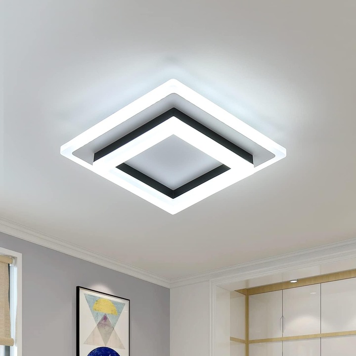 LED mennyezeti lámpa, YOUKUKE®, 24W, hideg fény 6500K, 2500LM, négyzet alakú akril, nappaliba, hálószobába, konyhába, előszobába, 20x20x7 cm