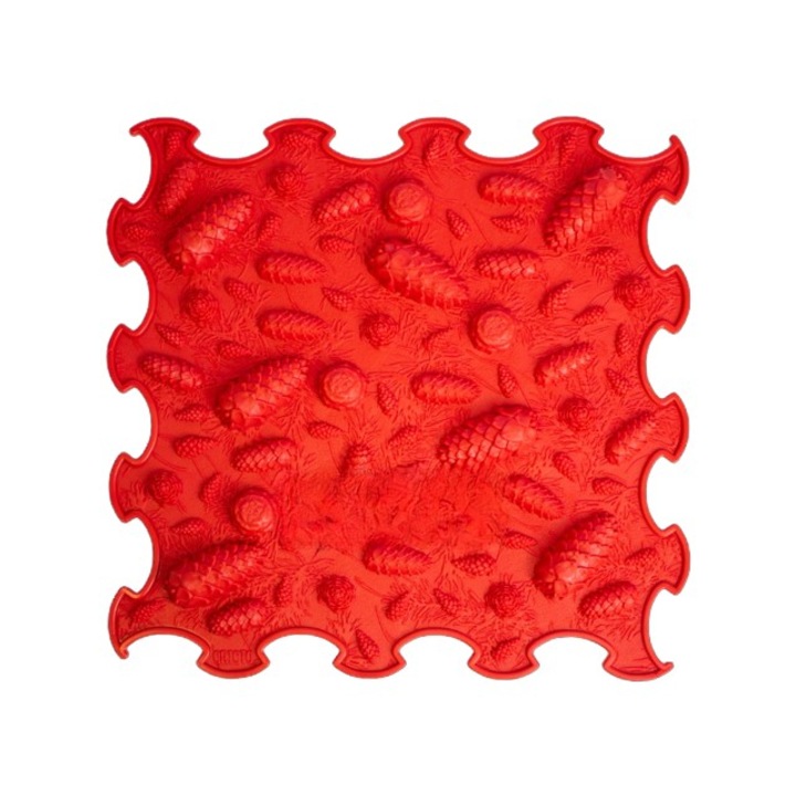 Covoras ortopedic pentru masaj, 1 piesa, textura moale, model Pinecones, Rosu