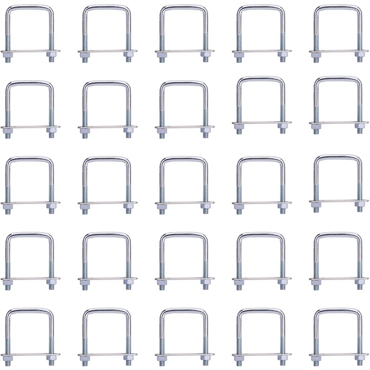 Set 25 bride prindere plasa bordurata, zincate cu placuta si piulite pentru teava cu exterior de 50x50 mm, EmaConstruct