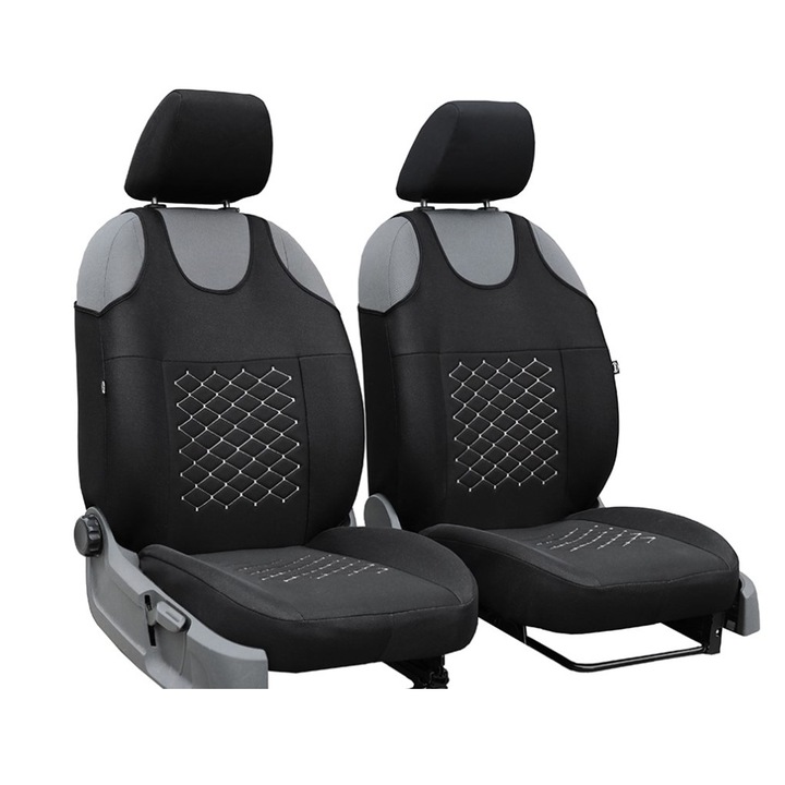 Калъфи за автомобилни седалки тип жилетка Metru Patrat, изработени от тапицерия, универсални, мотив ромб, черно-сиви