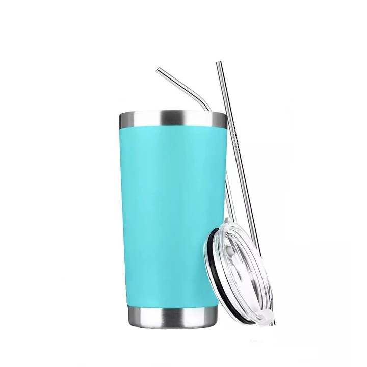 Termos portabil Gonice, izolat termic, 20oz, albastru deschis