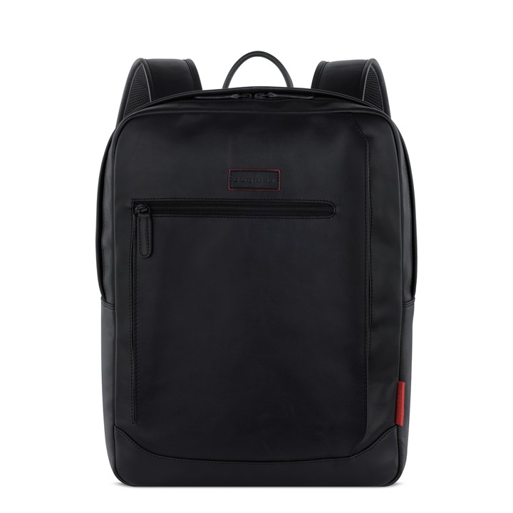 Rucsac din piele naturala, negru, calitate premium, Bugatti, seria Clark