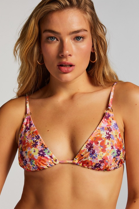 Hunkemoller, Горнище на бански с шарка и триъгълни чашки, Жълт/Оранжев/Розово