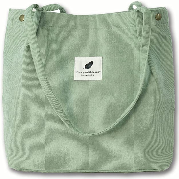 Дамска чанта QttvbTna, канава, граховозелена, двойна дръжка, 37x40x12см