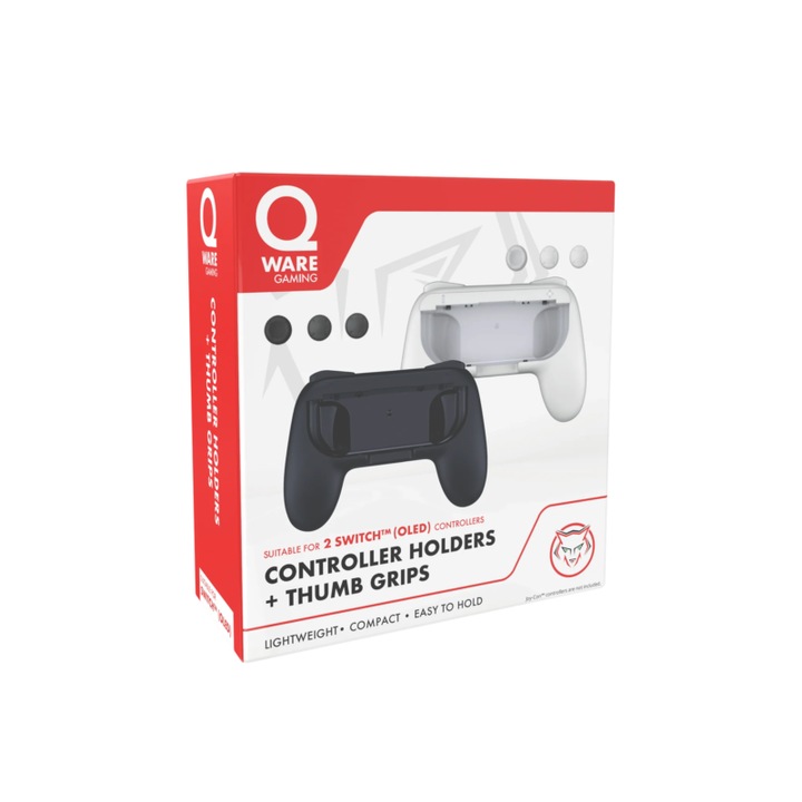Accesorii gamepad Joy-Con + Thumb Grips, QWare Gaming Controller Holders, Nintendo Switch, Negru-Alb