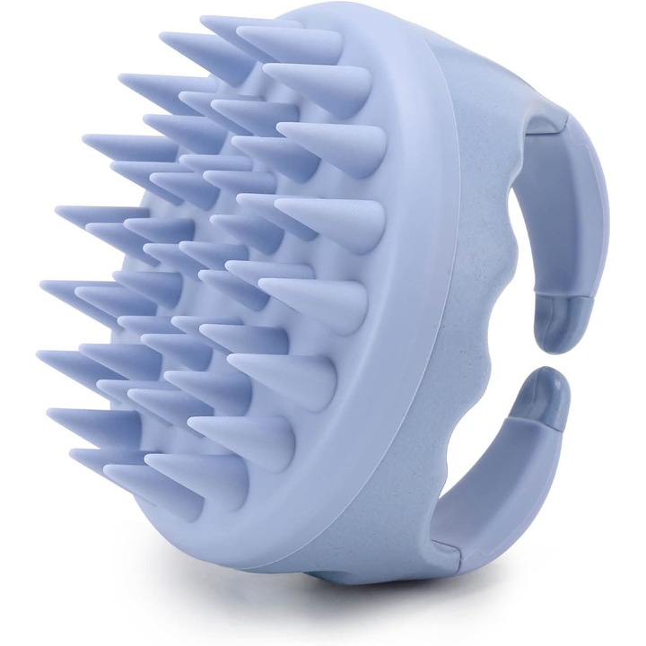 Четка за скалп, от силикон и пшенична слама, масаж и ексфолиация, синя