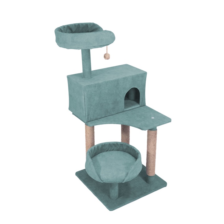 Ansamblu joaca pisici in varsta, Albastru Deschis, 113cm Inaltime, Culcus cu burete