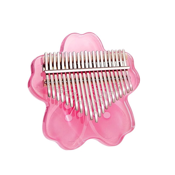 Kalimba, instrument Muzical cu 21 Note, Pian Portabil, Cu husa depozitare, Acril, pentru incepatori, roz
