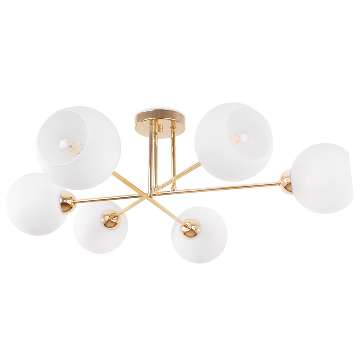 Plafoniera, LightHome, Asturia, 6 puncte de lumina, E27, Auriu/Alb