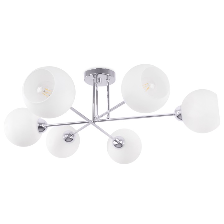 Plafoniera, LightHome, Asturia, 6 puncte de lumina, E27, Crom/Alb