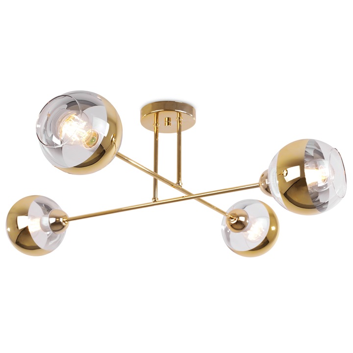 Plafoniera, LightHome, Asturia, 4 puncte de lumina, E27, Auriu