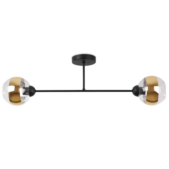 Плафон, LightHome, Астурия, 2 светещи точки, E27, Черен/Златен