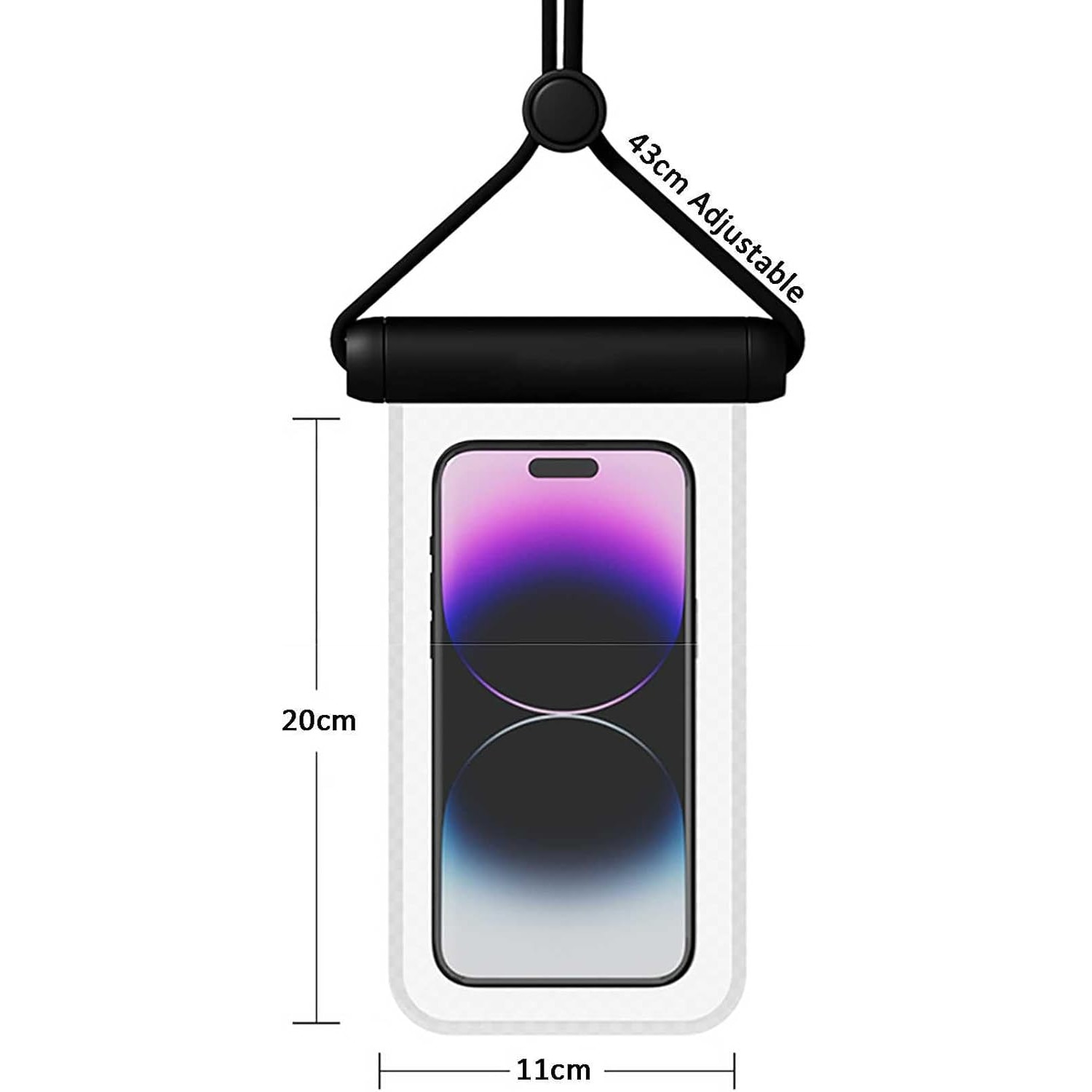 Set 2 Huse Subacvatice Universale, Rezistente la Apa 30m, Ecran Tactil Transparent, Negru si Alb, 43cm