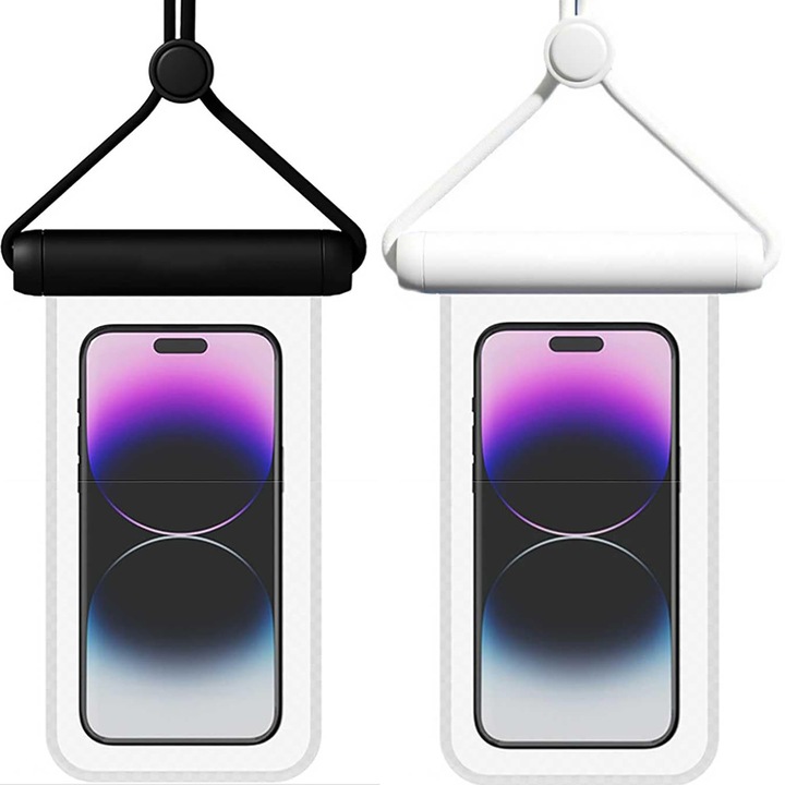 Set 2 Huse Subacvatice Universale, Rezistente la Apa 30m, Ecran Tactil Transparent, Negru si Alb, 43cm