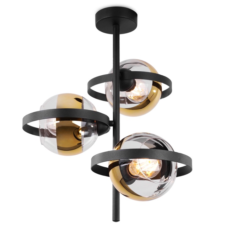 Плафон, LightHome, Ronda, 3 светещи точки, E27, Черен/Златист