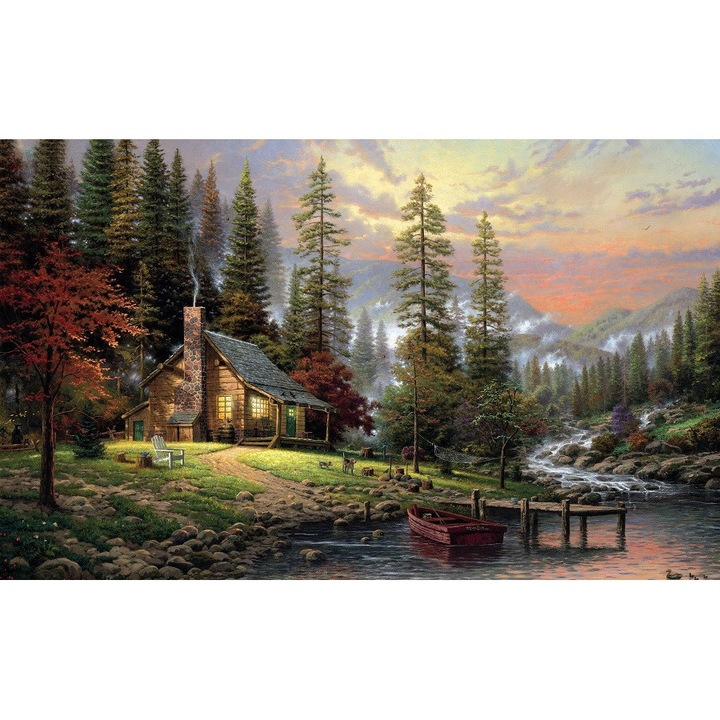 Tablou Canvas, Cabana ideala 1, Peisaj, 60 x 40 cm, Rama lemn, Multicolor