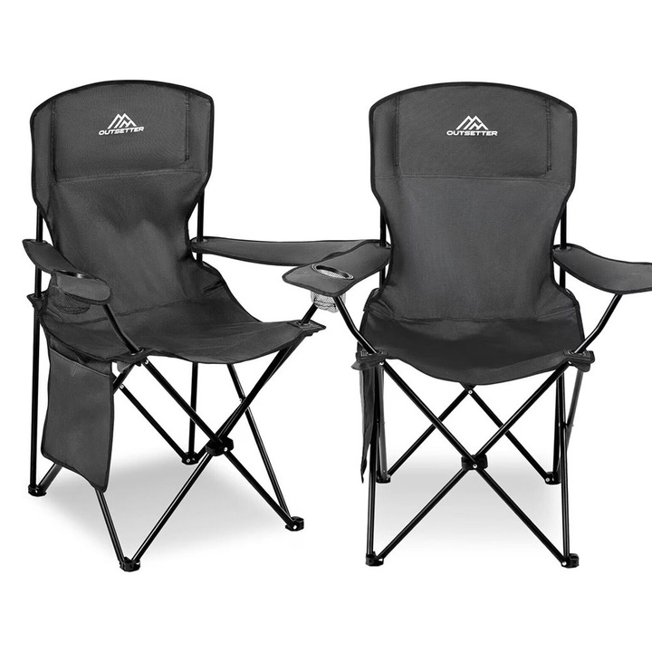 Set doua scaune camping / pescuit, pliabile, negru, 96 x 54 x 86 cm, Vivo AC03