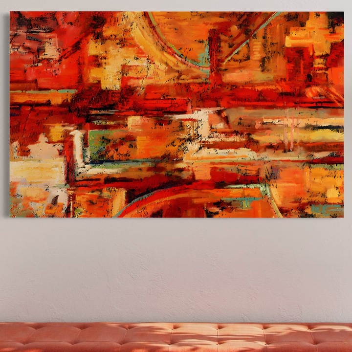 Премиум картина върху платно, LuxCanva® A1631, Абстрактно червено, 100 X 160 CM, 100% памучно платно 400g/m2, дървена рамка, хол, хроматично, декоративно, спалня, ярки цветове