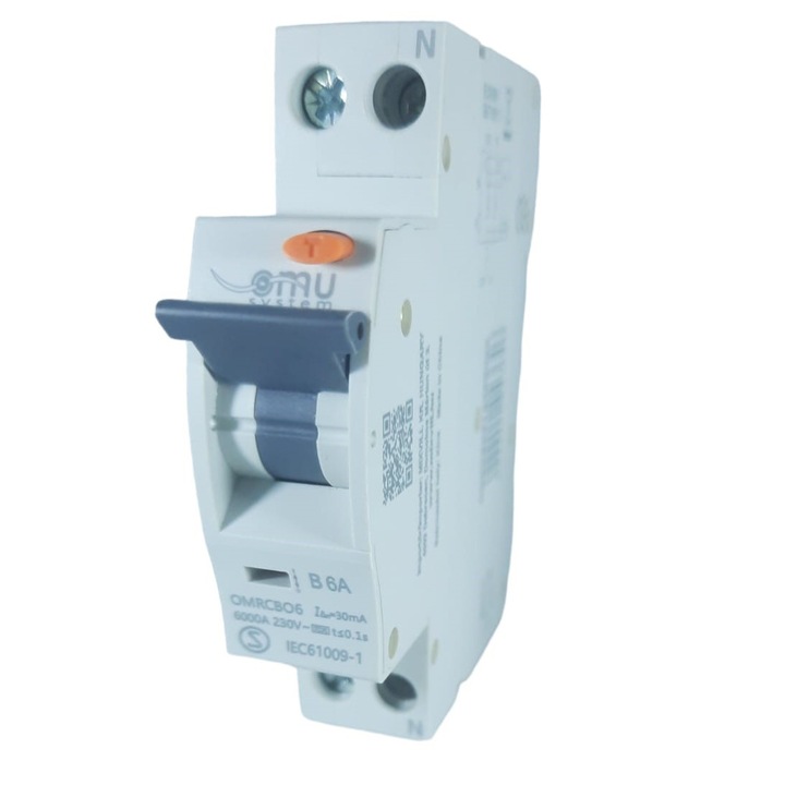 Intrerupator RCBO 6A curba B 30mA tip A automat cu protectie diferentiala 1 modul 1P+N 6kA IP20