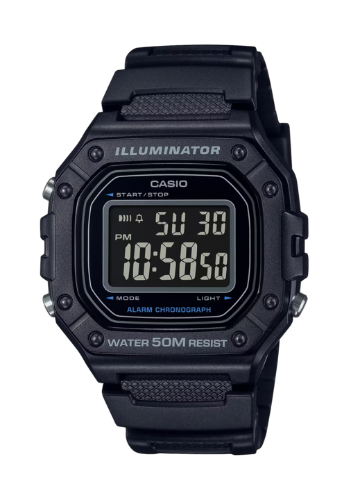 Ceas barbatesc Casio W-218H-1B, digital, rezistent la apa, negru, 43x44mm