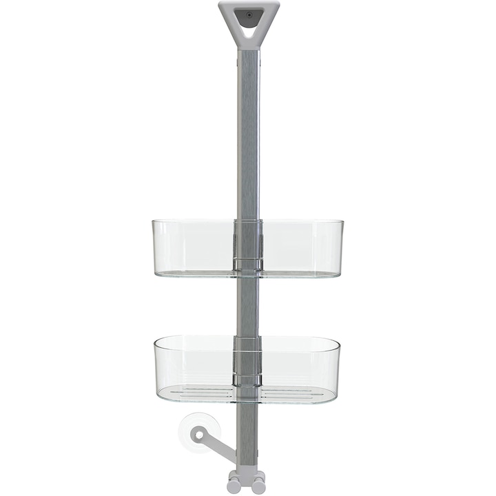 Етажерка за баня Aquasanit Essential, Окачена, За душ кабина/параван, 2 рафта с регулируема височина, Вградени кукички, Без пробиване, Алуминий и пластмаса