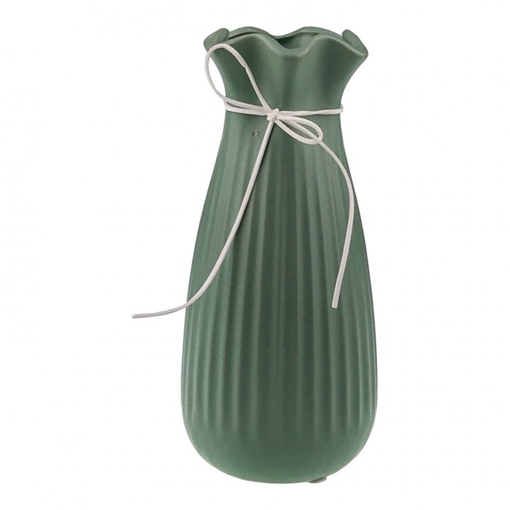 Vaza din ceramica cu striati, 11x25 cm, verde