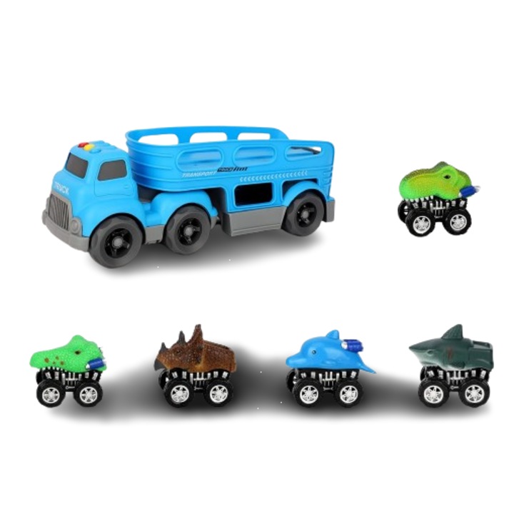 Set camion si 6 masinute pentru copii Kramow, plastic/cauciuc, multicolor, diferite marimi