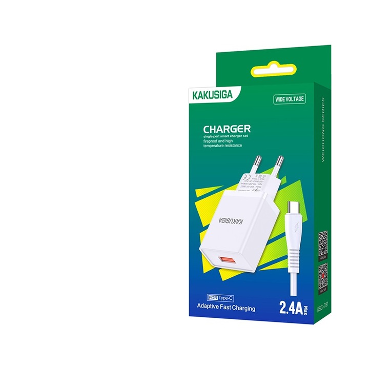 Hálózati töltő és adatkábel Type-C 2.4A, 1M, fehér