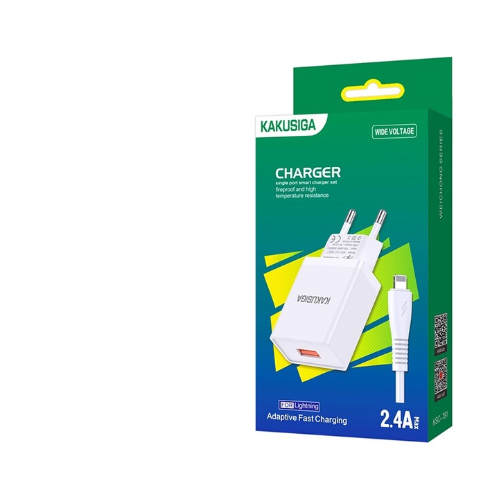 Hálózati töltő és adatkábel Lightning 2.4A, 1M, Fehér