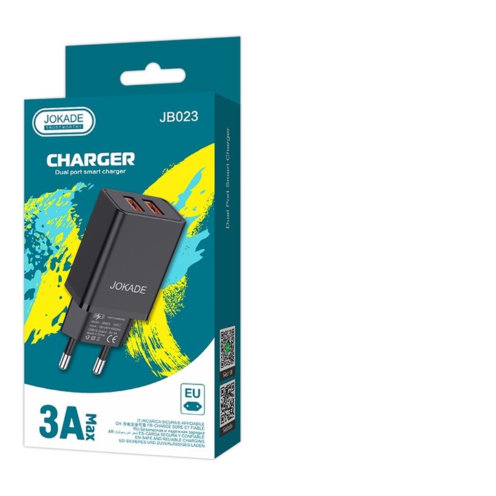 Incarcator retea Jokade dublu, 3A, Negru
