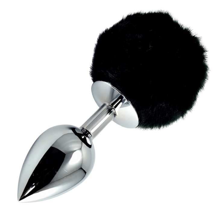 LOVETOY klasszikus anális dugó, fekete, ezüst pompon, 8cm
